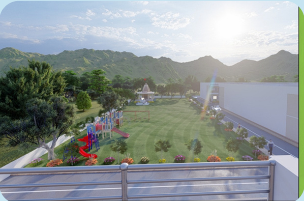 landscaped garden and children play area in covered campus